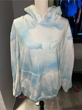 Cloud-Print Hoodie Sweatshirt - Light Blue & White